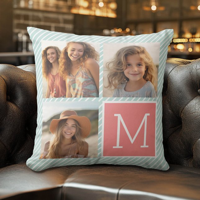Almofada Monograma Personalizado de Colagem de Fotos de Min (Custom Pillow)