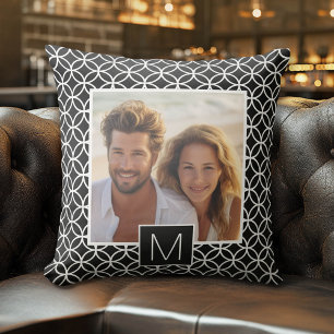 Almofada Monograma Personalizado de Colagem de Fotos Preto