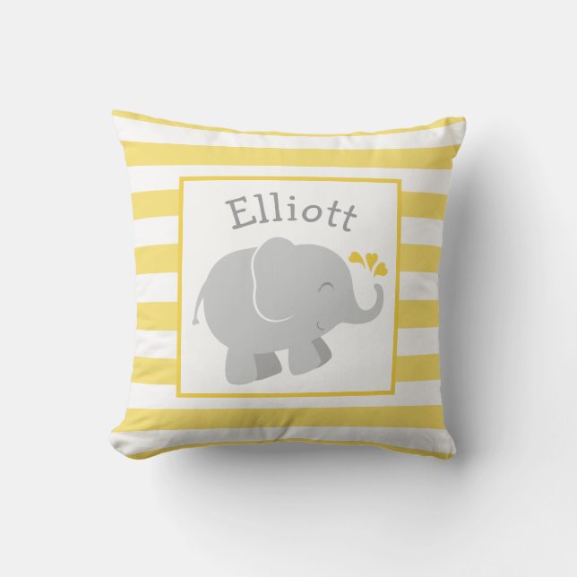 Almofada Monograma Personalizado de Elefante Amarelo Modern (Frente)