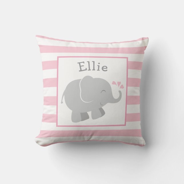 Almofada Monograma Personalizado de Elefante Moderno Rosa e (Frente)