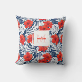 Almofada Monograma Personalizado de Flor de Hibiscus Tropic