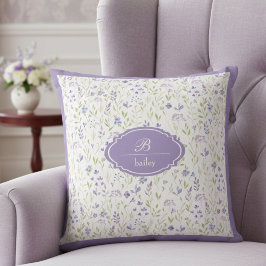 Almofada Monograma Personalizado de Flor Silvestre Roxa