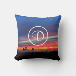 Almofada Monograma personalizado de foto da paisagem azul-a