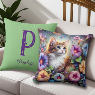 Almofada Monograma Personalizado de Jardim Floral de Gato C