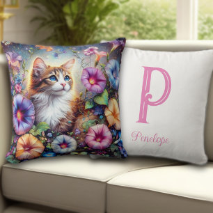 Almofada Monograma Personalizado de Jardim Floral de Gato C