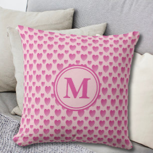 Almofada Monograma Personalizado de Padrão de Corações Rosa