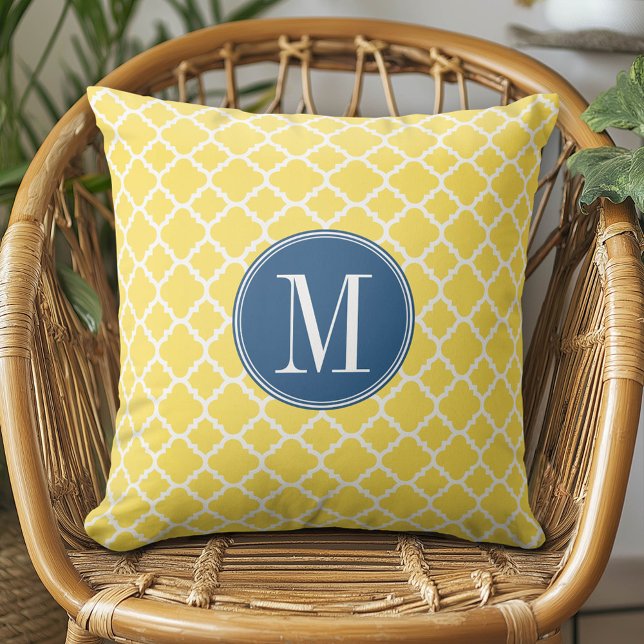 Almofada Monograma Personalizado de Padrão de Quatrefoil Am (Custom Monogram Pillow)