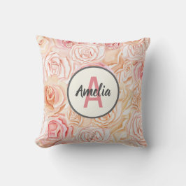 Almofada Monograma Personalizado de Peachy e Rosa em Aquare