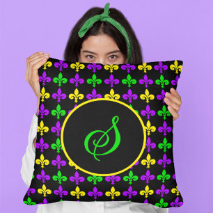 Almofada Monograma personalizado do padrão Mardi Gras Fleur