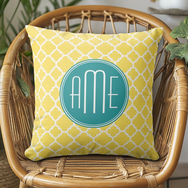 Almofada Monograma personalizado do padrão Quatrefoil Amare (Custom Monogram Pillow)