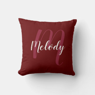 Almofada Monograma Personalizado e Nome Burgandy Red