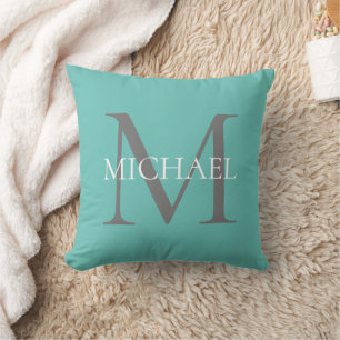 Almofada Monograma Personalizado e Nome Leve Teal