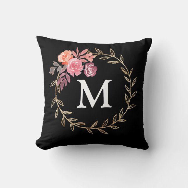 Almofada Monograma Personalizado Floral (Frente)