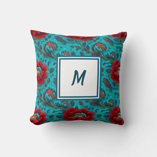 Almofada Monograma Personalizado – Floral Moderno Elegante (Frente)