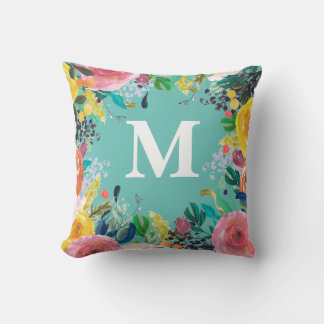 Almofada Monograma Personalizado Floral Pintado Inicial