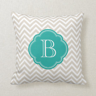 Almofada Monograma Personalizado Linen Beige Chevron