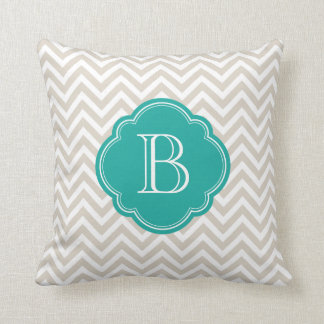 Almofada Monograma Personalizado Linen Beige Chevron