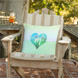 Almofada Monograma Personalizado Moderno Azul Verde Grunge 