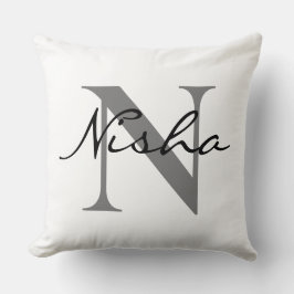 Almofada Monograma Personalizado Preto e Cinza com Nome da