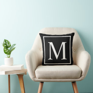 Almofada Monograma Personalizado Preto Elegante