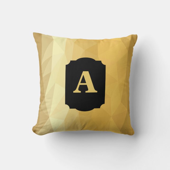 Almofada monograma personalizado preto metálico-ouro (Frente)