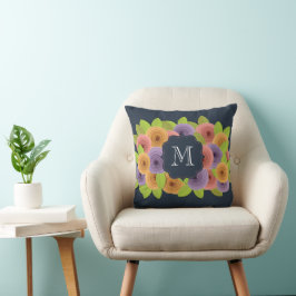 Almofada Monograma Personalizado Script Moderno Floral