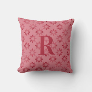 Almofada Monograma Personalizado Vermelho Cor-de-Rosa Flora