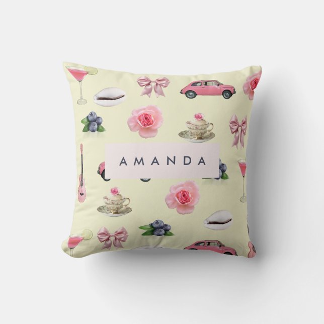 Almofada Monograma Personalizado Vintage Seashell (Frente)