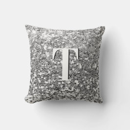 Almofada Monograma Prateado Glitter Grosso Personalizado