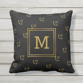 Almofada Monograma preto e Dourado do teste padrão náutico