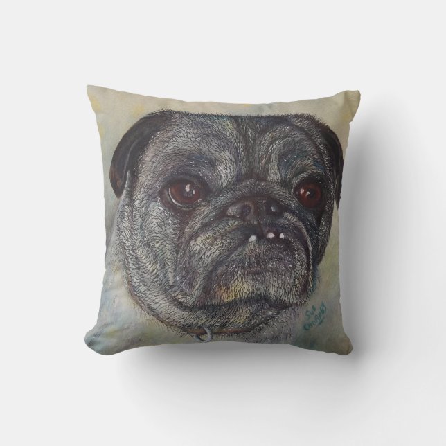 ALMOFADA MONOGRAMA PUG WATERCOLOR PORTRAIT (Frente)