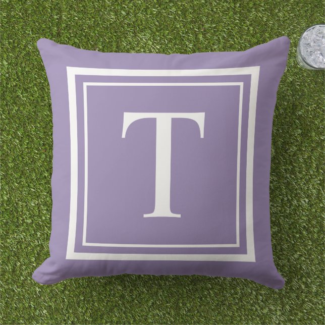 Almofada Monograma Quadrado Branco Roxo Clássico (Grama)