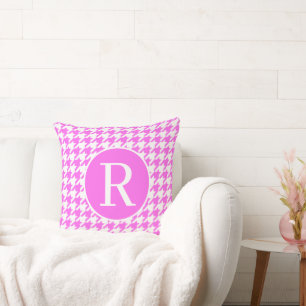 Almofada Monograma RF Classf Serif Pink Houndstooth
