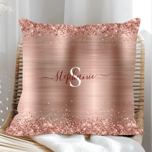 Almofada Monograma Rosa Dourado Faux-Glitter Girly Glam