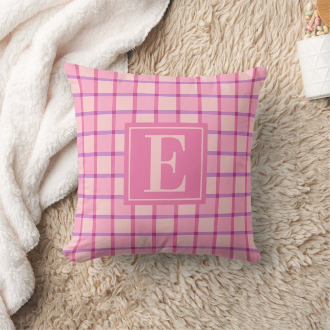 Almofada Monograma Rosa Roxo Checker Moderno (Cobertor)
