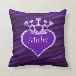 Almofada Monograma roxo vincado Shimmery da coroa do cetim