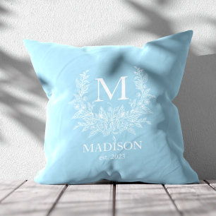 Almofada Monograma russo Pewter Blue personalizado inicial