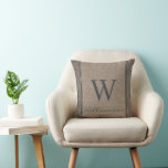 Almofada Monograma Rustic Farmhouse Ticking Strike Burlap<br><div class="desc">Farmhouse Russo Ticking Stripe Burlap Monograma Ticking Stripe. O travesseiro é personalizado com seu Monograma e Nome. O travesseiro faz um presente muito pensativo para ser precioso por anos. Nosso modelo de alta qualidade facilita a personalização do seu travesseiro. Se quiser personalizá-lo ainda mais, use o link "personalizar mais". O...</div>
