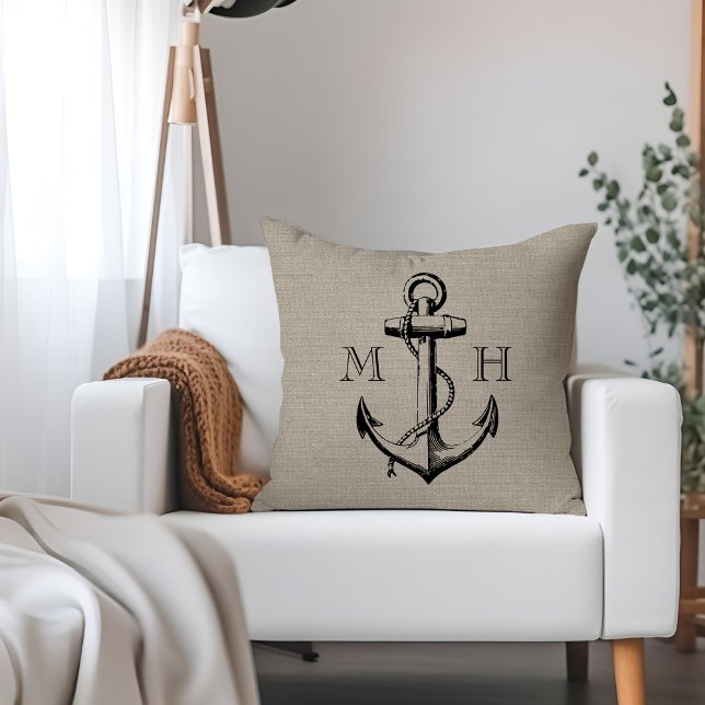 Almofada Monograma Rustic Vintage Anchor Wedding (Criador carregado)