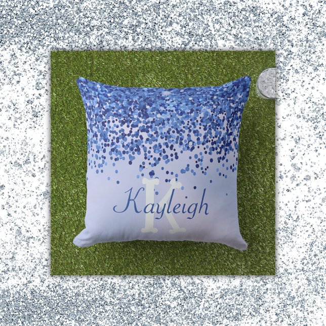 Almofada Monograma Simples Azul Brutado de Metal e Largura  (Criador carregado)