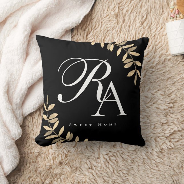 Almofada Monograma Simples Chic Preto (Cobertor)