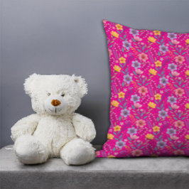 Almofada Monograma simples, cor-de-rosa quente, de flor sel