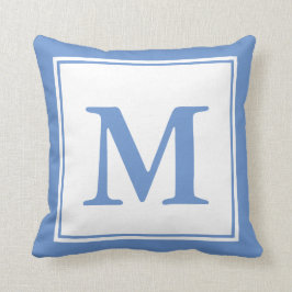 Almofada Monograma Simples de Azul Cornflower e Branco
