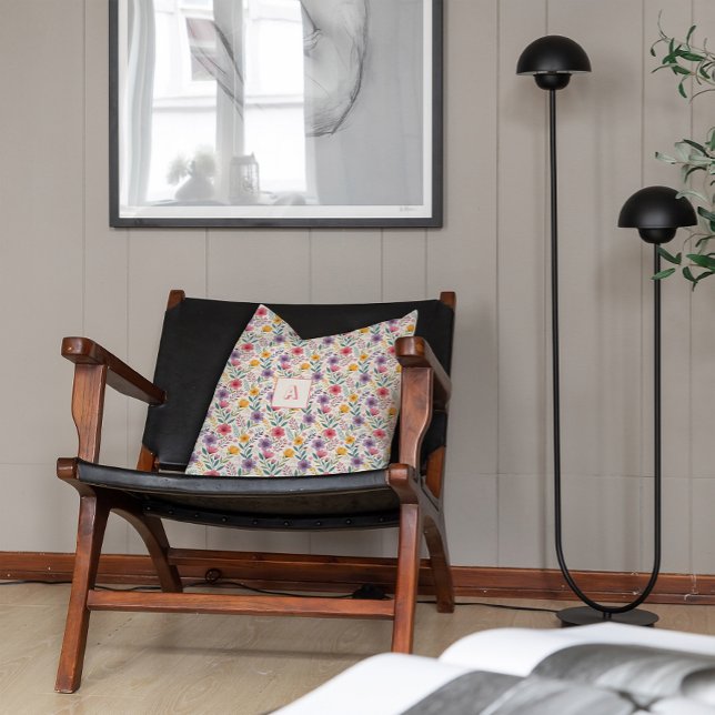 Almofada monograma simples de flor selvagem de cinzas (Criador carregado)