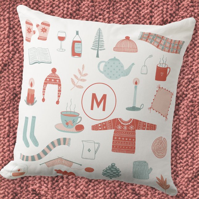 Almofada Monograma - Sinalização Retro Escandinávia Inicial (Monogram initial personalized Scandinavian Hygge cosy throw pillow)