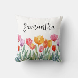 Almofada Monograma Tulipas Flores de Mola Coloridas e Cheia
