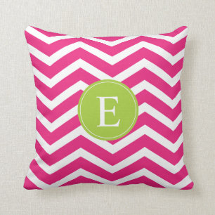 Almofada Monograma Verde Chevron Branco Rosa Quente