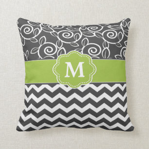 Almofada Monograma verde cinzento de Chevron