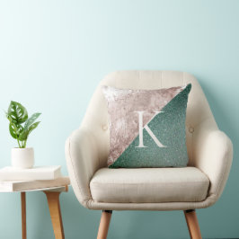 Almofada Monograma Verde Glitter Marble Rosa