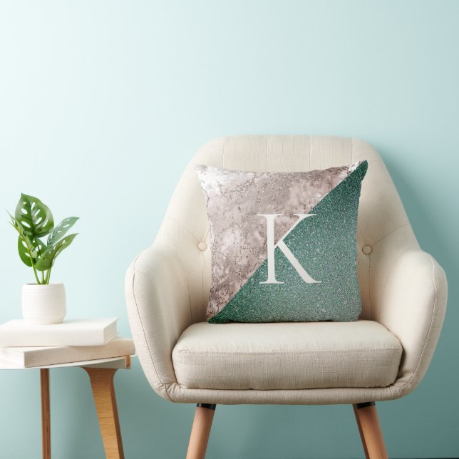 Almofada Monograma Verde Glitter Marble Rosa (Cadeira)
